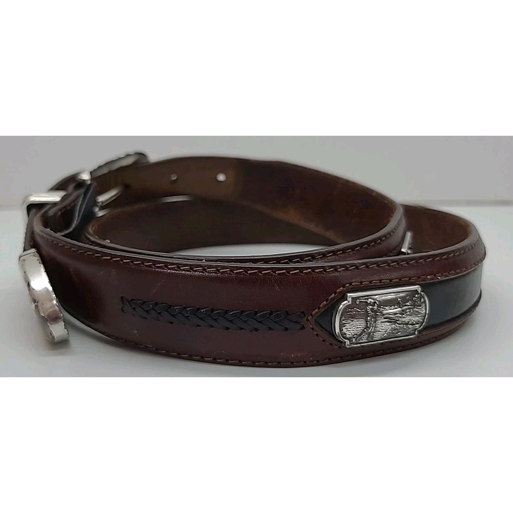 VTG Onyx by Brighton Golfing Visit Belt‎ Brown and Black Leather and Silver - Picture 2 of 14